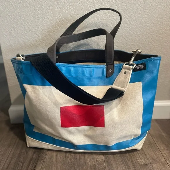 Canvas Tote Bag with Blue & Red Accent - Jack Spade