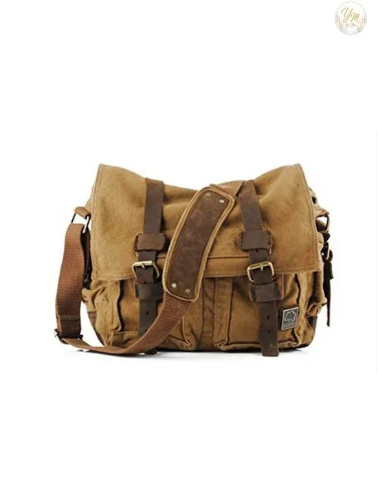Vintage Military Leather Canvas Laptop Messenger Bag 13 Inch