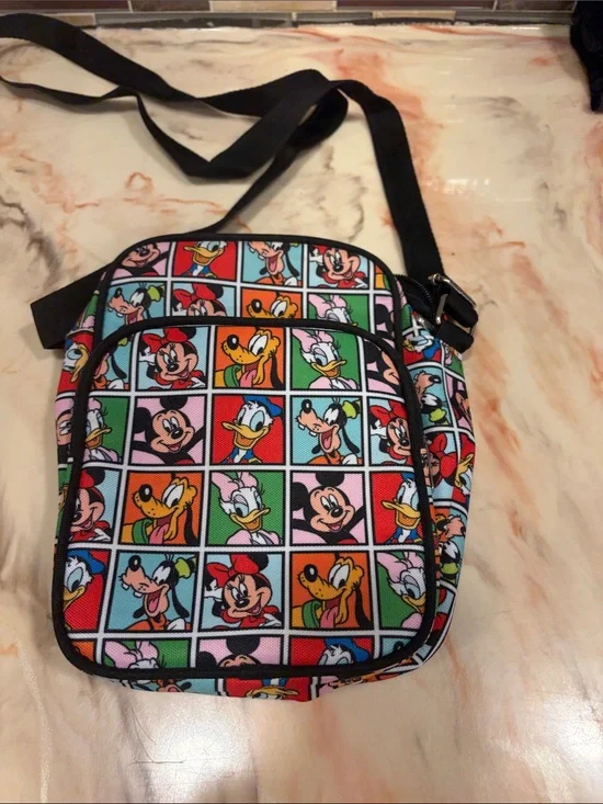 Disney Multi-Color Character Grid Crossbody Bag with Black Strap