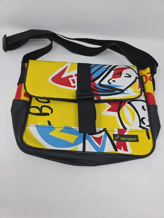 Demano Barcelona Upcycled Recycled Banner Graphic Messenger Bag Crossbody Spain