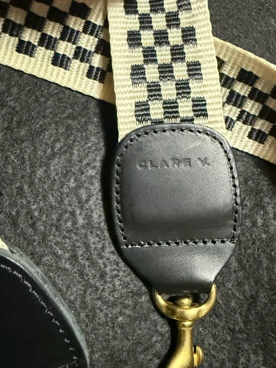 Beige & Black Checked Canvas Strap with Leather Trim