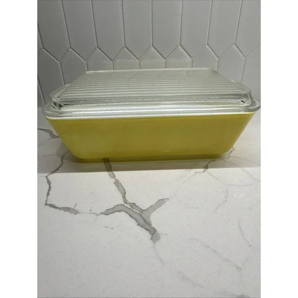 Vintage Pyrex 503 B Yellow Refrigerator Dish w/ Ribbed Lid 503 C Casserole Dish