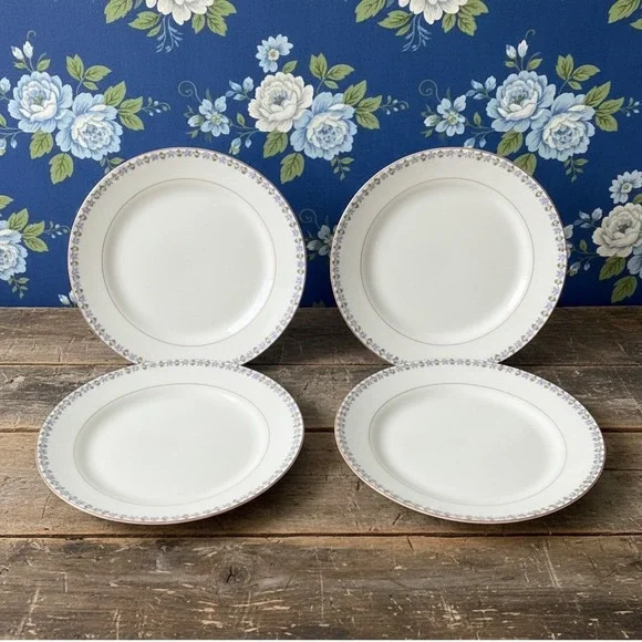 Noritake China Nippon Salad Plates, Set of 4,‎ Blue Cornflowers & Green Leaves