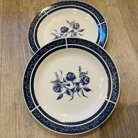 Alco Blue Floral Roses Plates 7” Side Salad Plates Set of 2