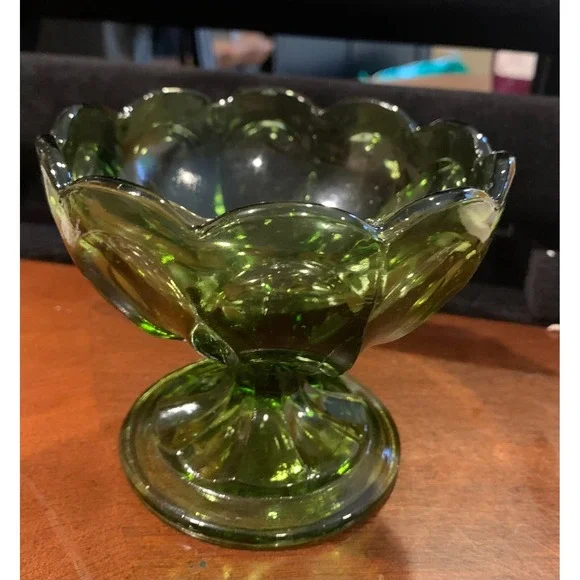 Vtg Anchor Hocking Fairfield Green Art Glass Pedestal Compote Footed‎ Candy Dish