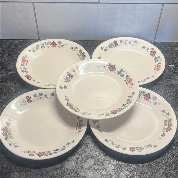 7” SET OF 5 Corelle salad plates. GARDEN HOME   Like new!!