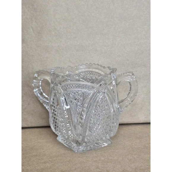 EAPG Two Handle Spooner Open Sugar Bowl Clear Glass‎