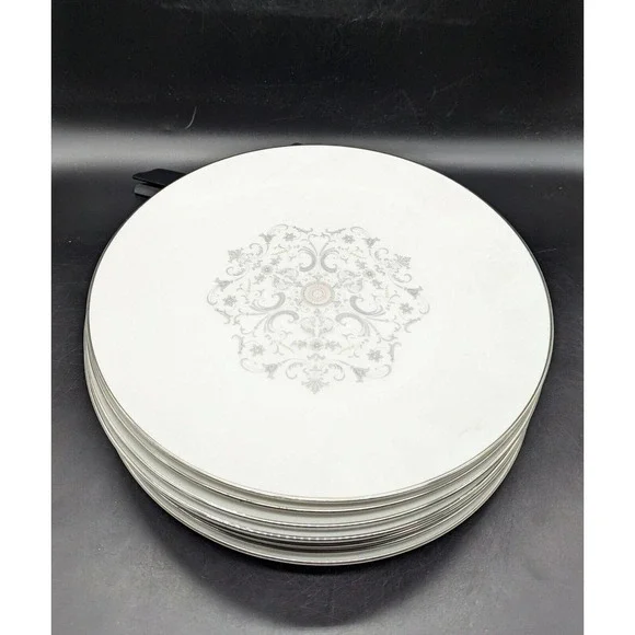 Vintage Royal Worcester England Bridal Lace Set/8 Dinner Plates Mid Century