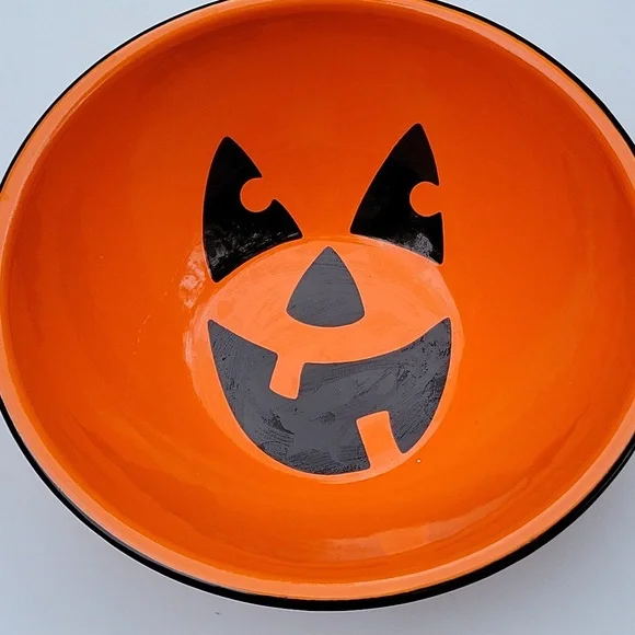 Vintage Halloween Pumpkin Mixing Candy Bowl Enamaled Orange Black 10