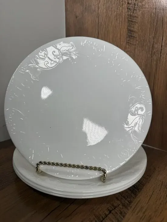 4 Pc Corelle Vitrelle White Embossed BELLA FAENZA Lunch Salad Plate 8.5 Inch