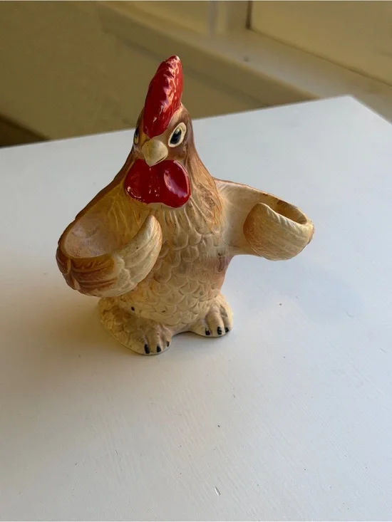 Vintage 1950s Japan Ceramic Rooster Chicken Salt & Pepper Shaker Holder Figurine