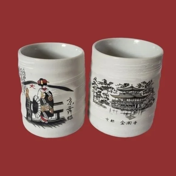 -Tea cups Japanese set of 2 white/black