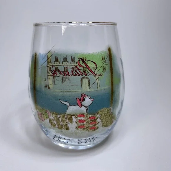 Disney Aristocats Marie Paris Tumbler Wine Glass Gold Rim Parisian‎ Patisserie