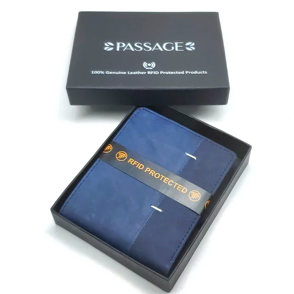 Passage Navy Genuine Leather RFID Wallet NWT