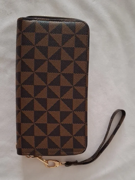 Brown Geometric Zip Wallet Wristlet