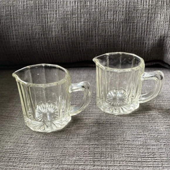 Vintage Clear Glass Creamer Pitcher Pair