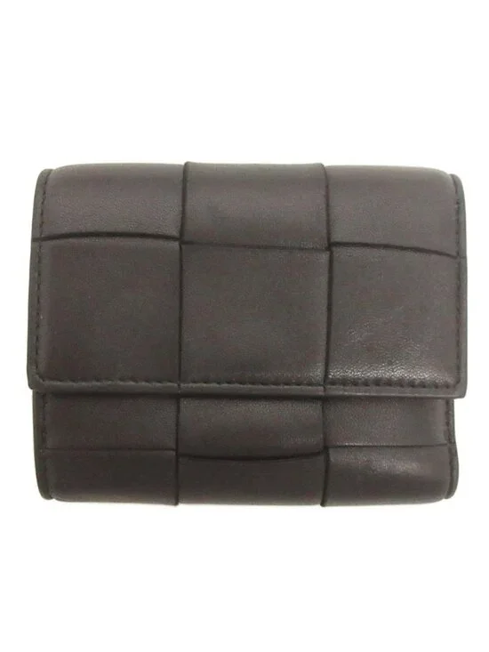 Bottega Veneta Cassette Trifold Wallet Braided Leather Black