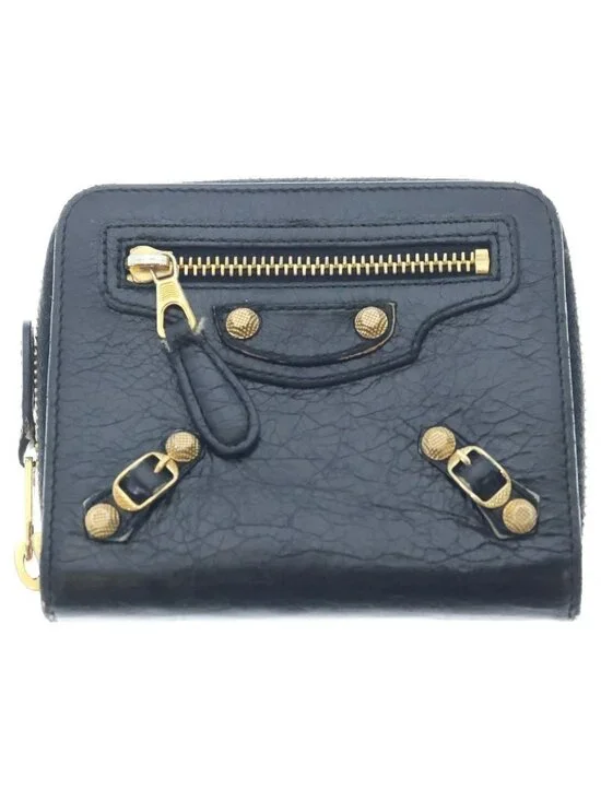 Balenciaga City Zip Around Compact Wallet Black Gold