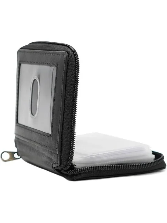 Stylish Men's Zip Around Leather Wallet with Card Inserts - Black, Durable