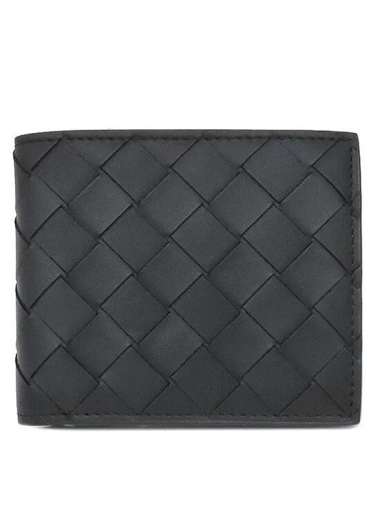 Bottega Veneta Bifold Wallet Intrecciato with Coin Purse Calfskin Black Glass