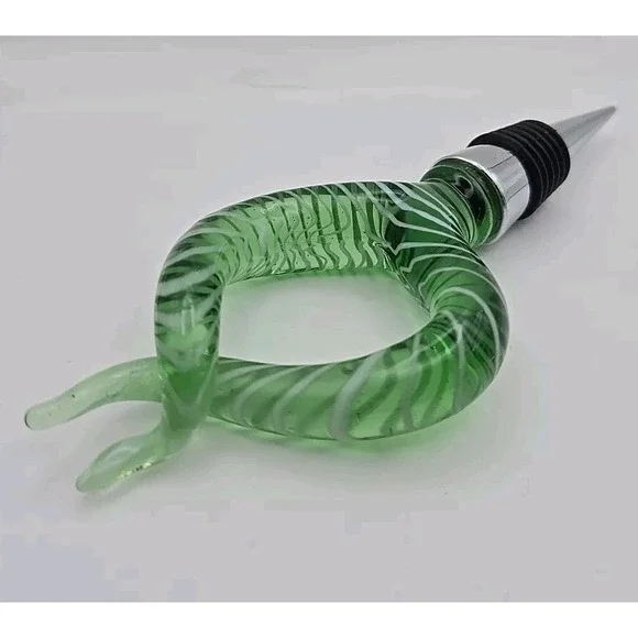 BEAUTIFUL Glass Wine Bottle Stopper Abstract Green‎ & White Tentacles Barware