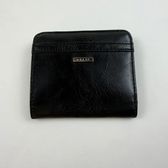 Relic Faux Leather Wallet Snap Up Black Credit Card Cash Slot BI Fold 4x3 Unisex