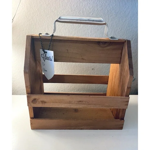 Wooden Bottle Caddy w/ Bottle Opener. Open Carry‎ 6 Pk, Beer/soda/wine