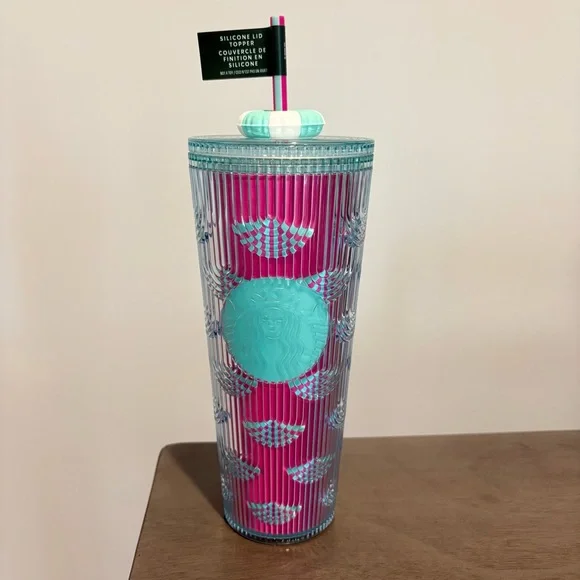 Starbucks 2025 Summer Beach Pool Floaty Straw Topper Pink‎ Blue 24 oz Cold Cup
