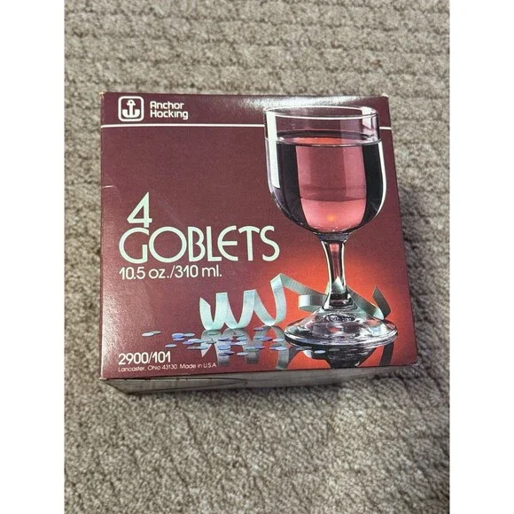 Vintage Anchor Hocking 4 Goblets 10.5 oz Stemware Set NOS In Original Box USA