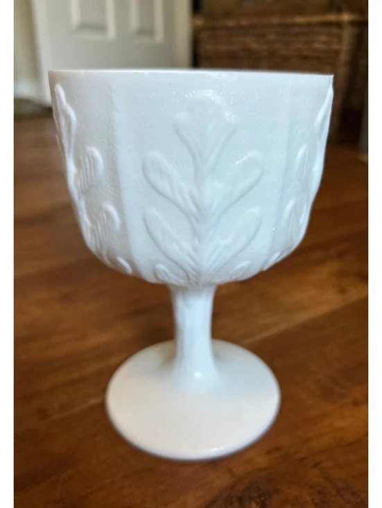 White Embossed Goblet with Leaf Pattern