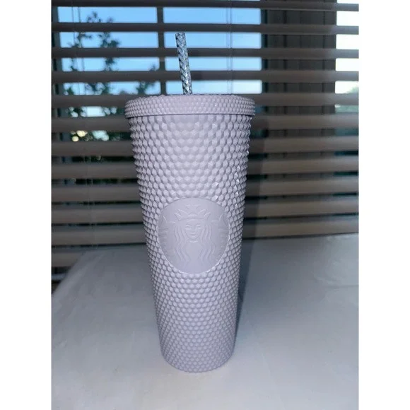 Starbucks White Studded Venti Tumbler‎ 24oz Cold Cup Grid Bling