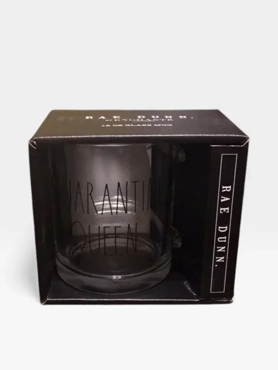 Rae Dunn Quarantine Queen Clean Mug Clear Glass Coffee Tea Set New in Box Rare