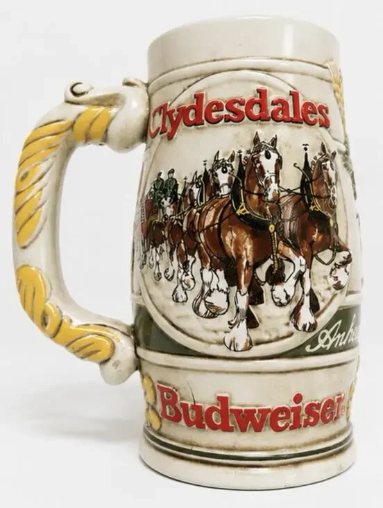 Budweiser Clydesdales Ceramarte Brazil Ceramic Beer Stein Mug Anheuser Busch
