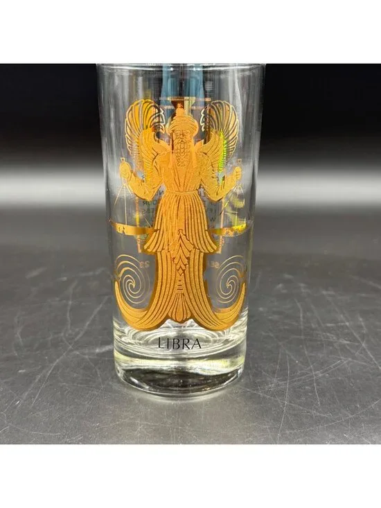 Vintage 1970s Anchor Hocking Zodiac Astrology Libra Gold Highball Glass