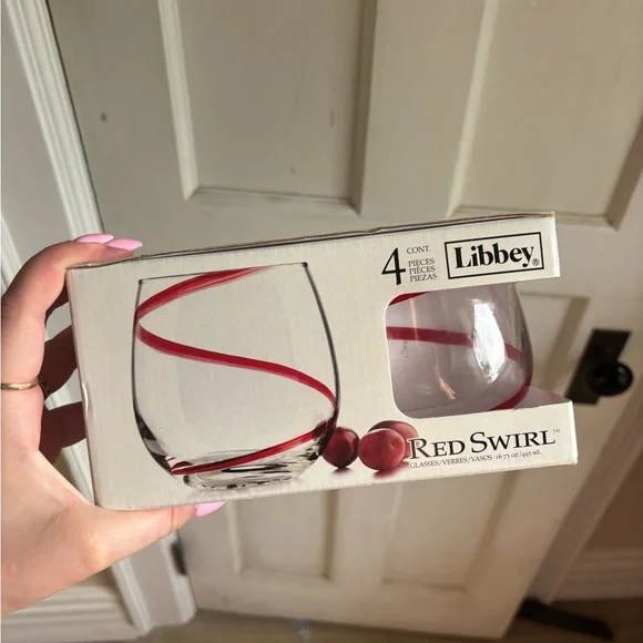 Libbey red swirl stemless wine glasses