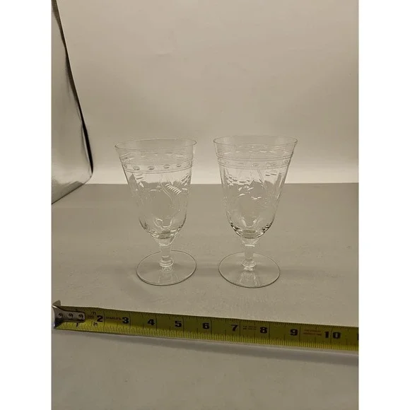 Vintage Fostoria Heather Clear Etched‎ Juice Glasses Lot Of 2