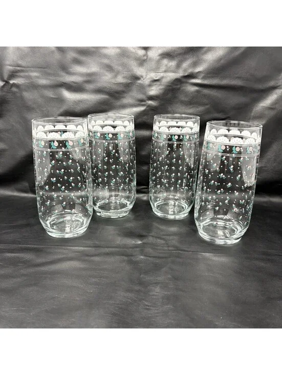 Anchor Hocking Pink Rose Victoriana Iced Tea Glasses Set of 4 16 Oz