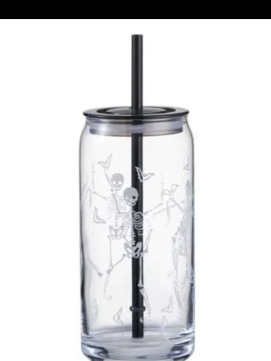 Glass Tumbler Set with Black Straw and Lid