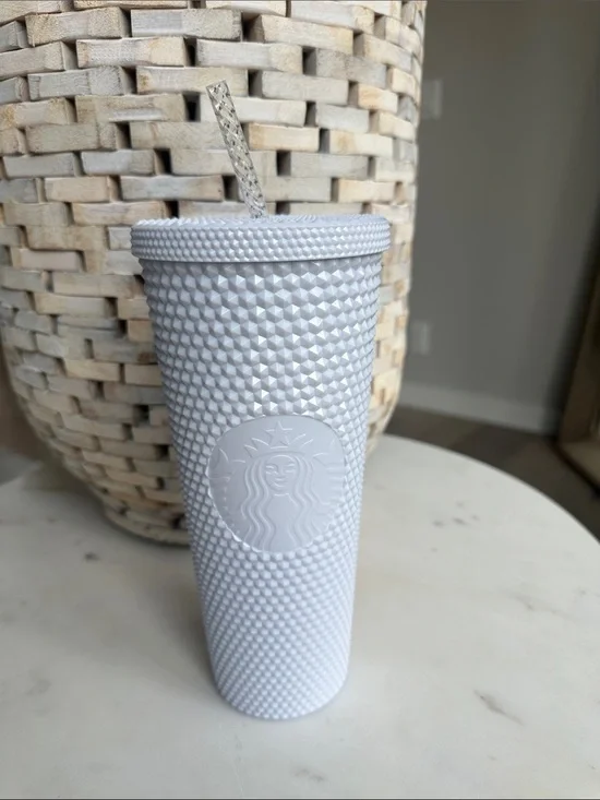Starbucks White Studded Cold Cup with Clear Straw