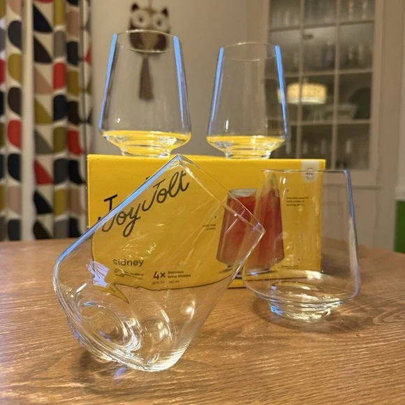 Sidney Stemless Wine Glasses Set of 4 | 19 oz | Tapered | Joy Jolt
