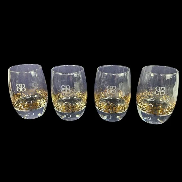 Baileys Irish Cream Low Ball Glasses Set of 4 Barware Gold Dot Confetti READ
