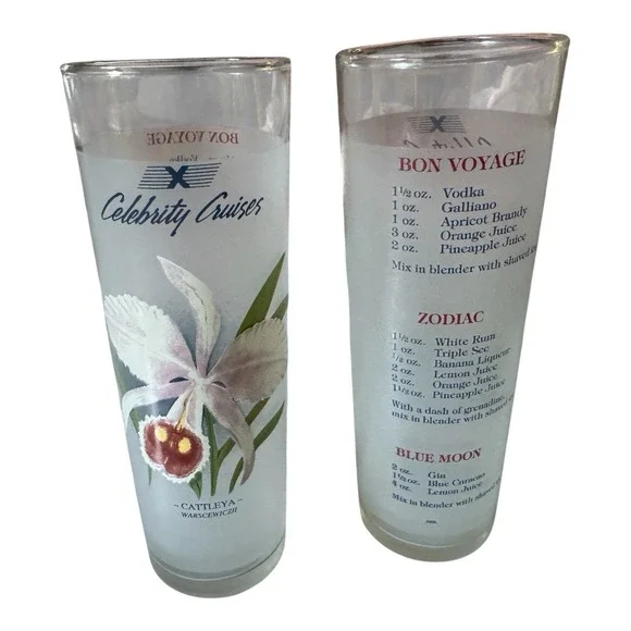 Celebrity Cruises Cocktail Glasses Lot of 2 Orchid Recipe Highball Souvenir
