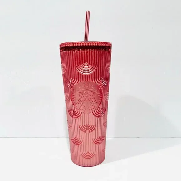 Starbucks Dusty Rose Pink Shimmer Shell Mermaid Scales Tumbler Cold Cup 2023