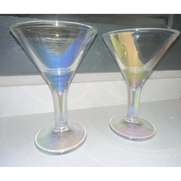 Vintage Set Of 2 Iridescent Martini Glasses