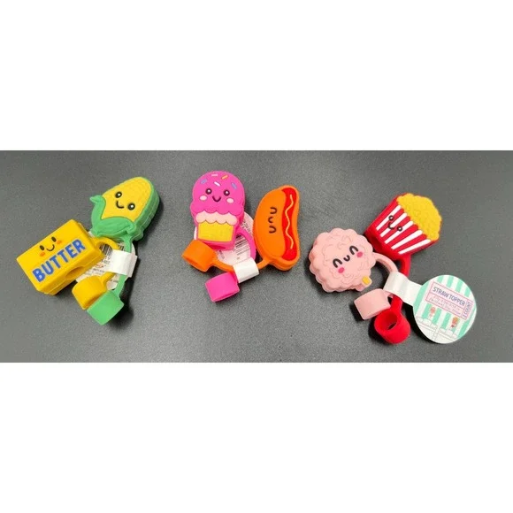 Target Bullseye ~ Set of 6 Summer Fair Food Straw Toppers ~ Corn Butter Hot Dog