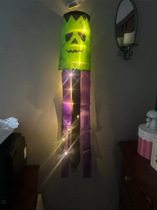 Halloween Frankenstein light up Windsock.- Green Black and Purple NWT