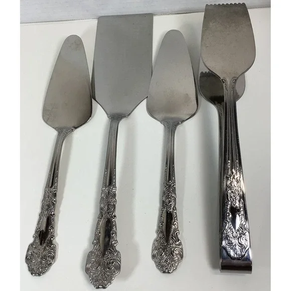 Reed & Barton RENAISSANCE Stainless‎ Glossy 4 Piece Pie Cake Tong Servers