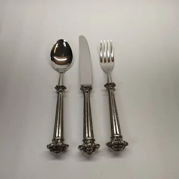 Italian 95 % Pewter Handle Flatware 3 Piece Place Setting 18/10 Stainless Steel