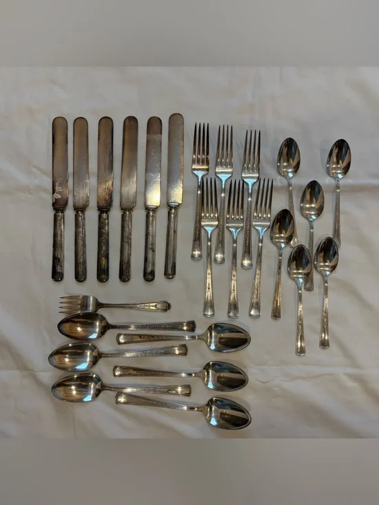 Partial Set Of RC Co Silver Plate Flatware Floral Straight Ends Bordered 25 Pc
