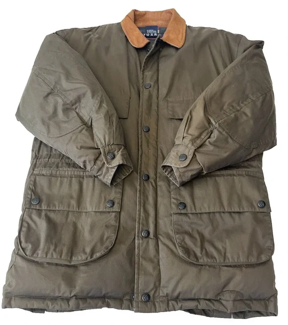 Nautica Down Filled Winter Coat Men's Brown Size M Leather Collar NO HOOD